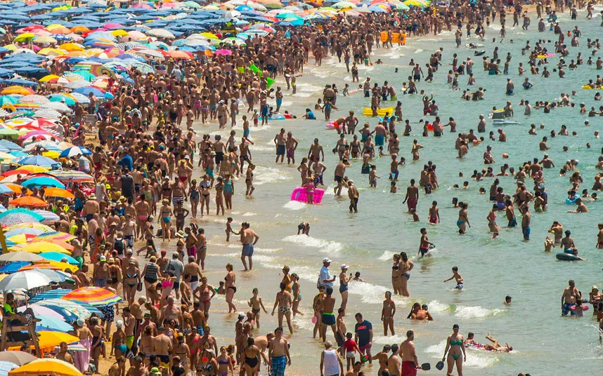 Benidorm beach crowded in august the most busy month of the season